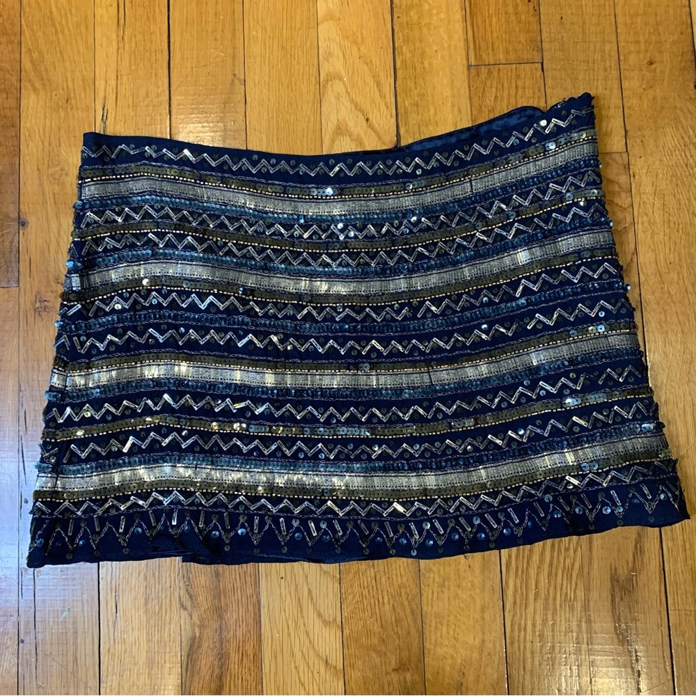 Parker Sequin + Bead Embellished Silk Skirt Small